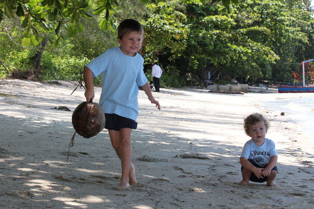 We stopped at a deserted beach when we were driving around the island and the boys had fun in the sand