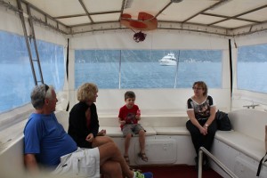 Inside the boat out of the rain